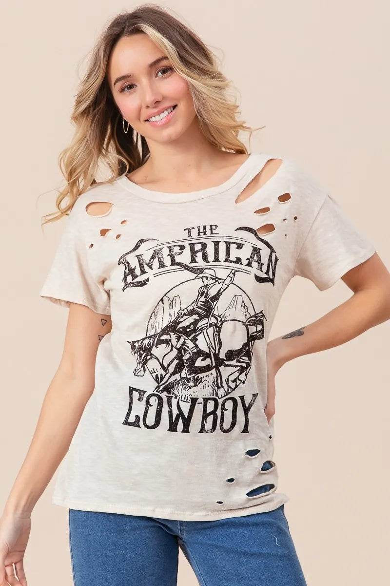 Bibi Cotton Slub Laser Top American Cow Boy Graphic