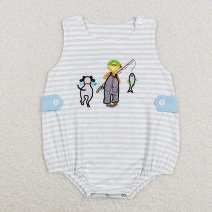 Wholesale Newborn Romper Floral Blue Jumpsuit Embroidery Chicken Toddler Kid Children Summer Matching Baby Boy Girl One-Piece