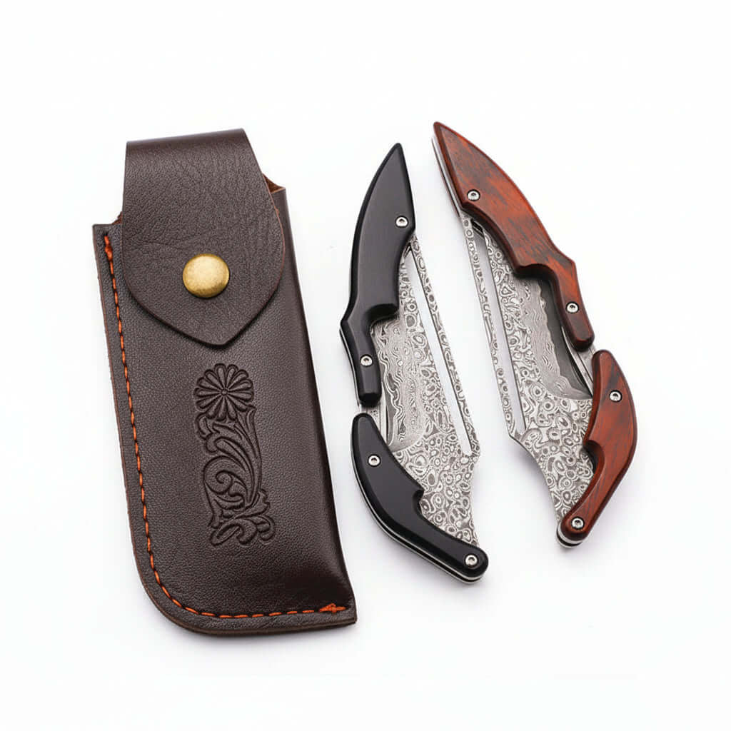 Damascus Steel Folding Knife – High Hardness Self-Defense Pocket Knife for Men | EDC Survival Knife