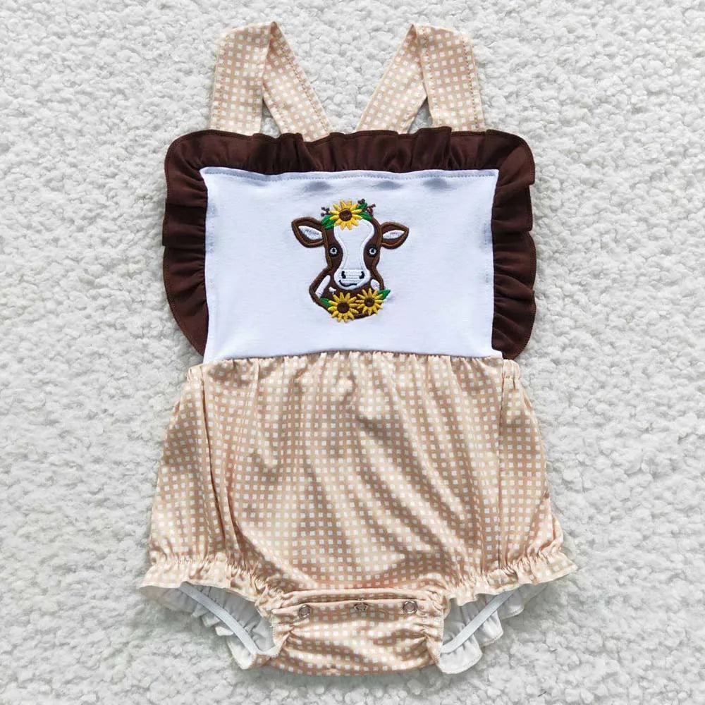 Wholesale Newborn Romper Floral Blue Jumpsuit Embroidery Chicken Toddler Kid Children Summer Matching Baby Boy Girl One-Piece