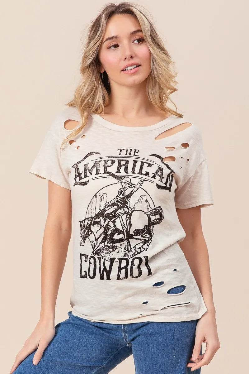 Bibi Cotton Slub Laser Top American Cow Boy Graphic