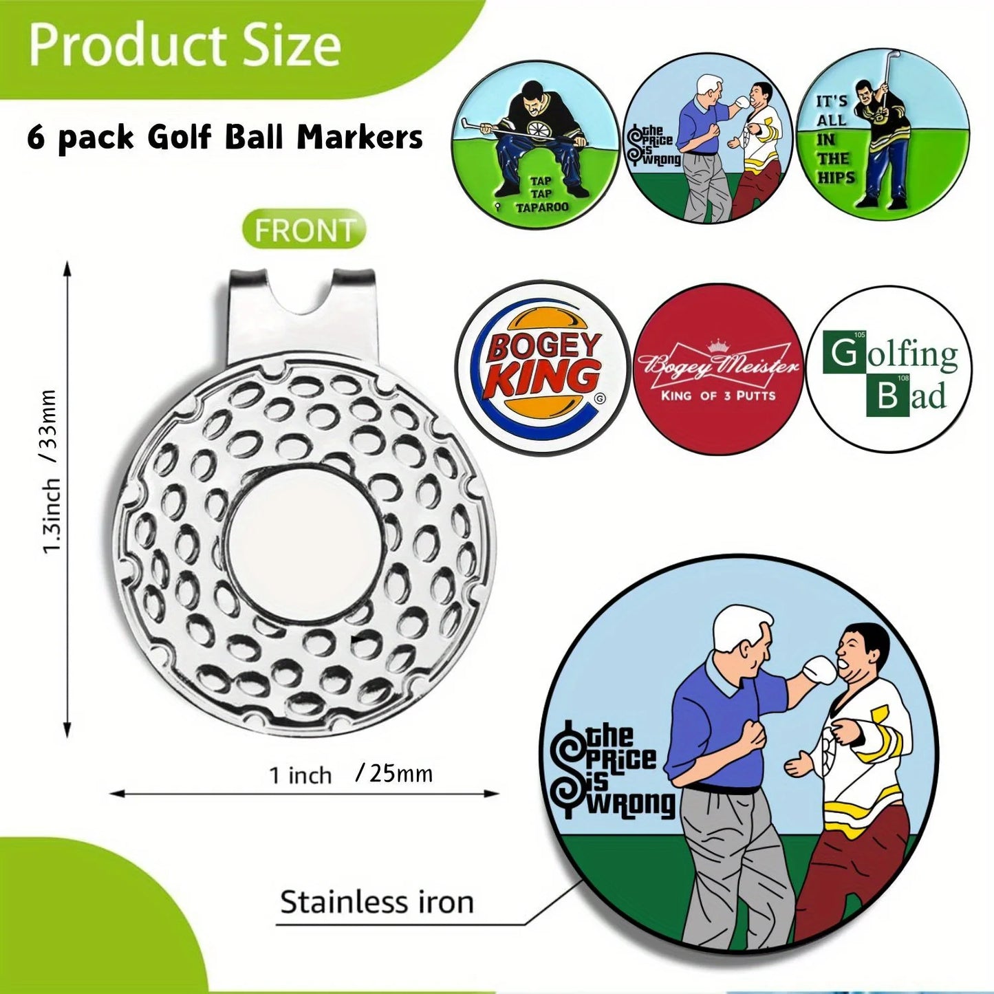 6 Counts Funny Happy Gilmore Golf Ball Marker Sets, Golf Accessories for Men Golfers Dad Boyfriend Retirement Fathers Day