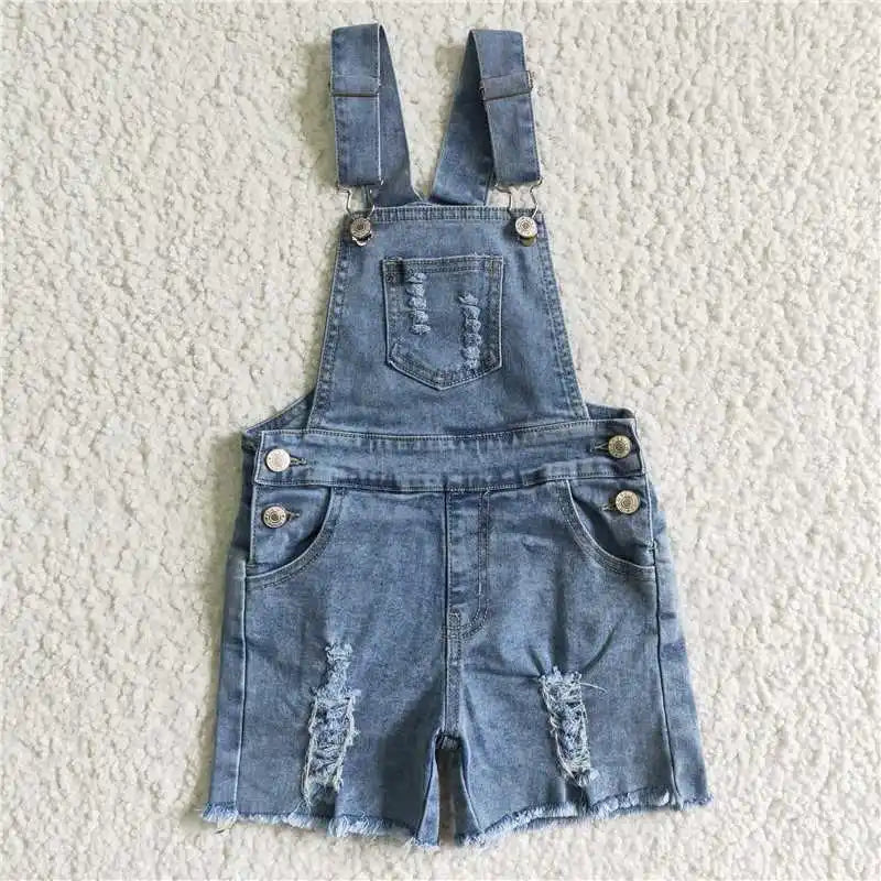 Baby Girl Denim Cow Overalls Summer Shorts Kid Backless Clothing Wholesale Children Toddler Pocket Shorts