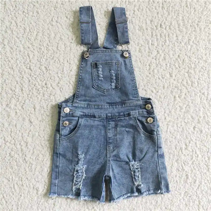 Baby Girl Denim Cow Overalls Summer Shorts Kid Backless Clothing Wholesale Children Toddler Pocket Shorts