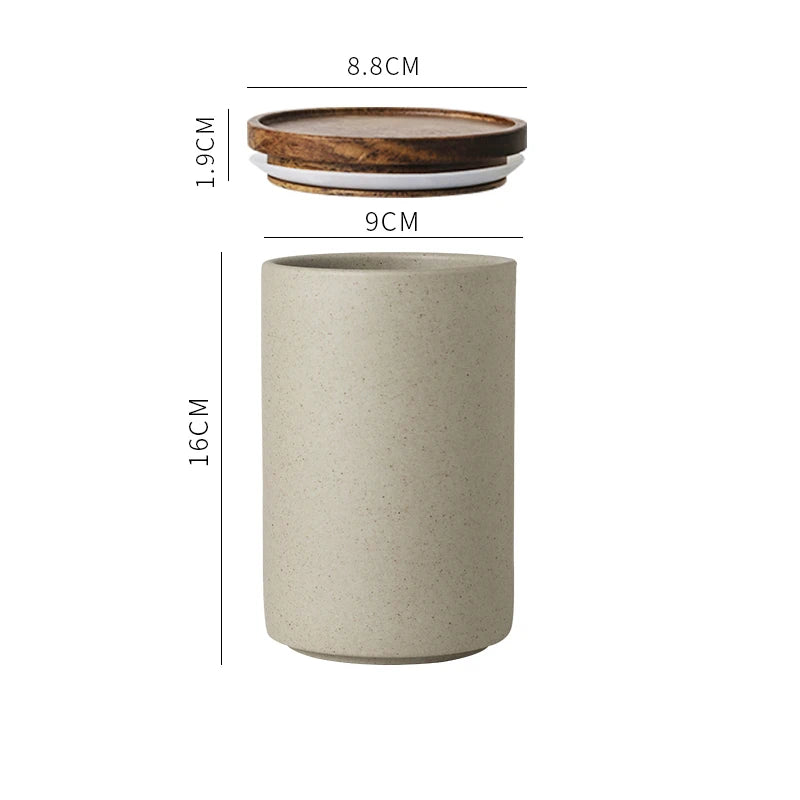Retro Ceramic Storage Jar Tea Coffee Jars Wooden Lid Sealed Can Organizer Box Home Kitchen Food Storage Containers Kitchen Items