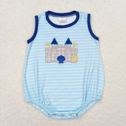 Wholesale Newborn Romper Floral Blue Jumpsuit Embroidery Chicken Toddler Kid Children Summer Matching Baby Boy Girl One-Piece