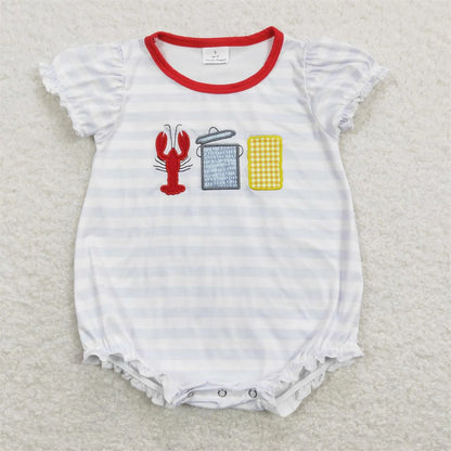 Wholesale Newborn Romper Floral Blue Jumpsuit Embroidery Chicken Toddler Kid Children Summer Matching Baby Boy Girl One-Piece