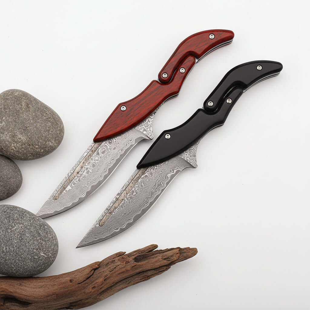Damascus Steel Folding Knife – High Hardness Self-Defense Pocket Knife for Men | EDC Survival Knife