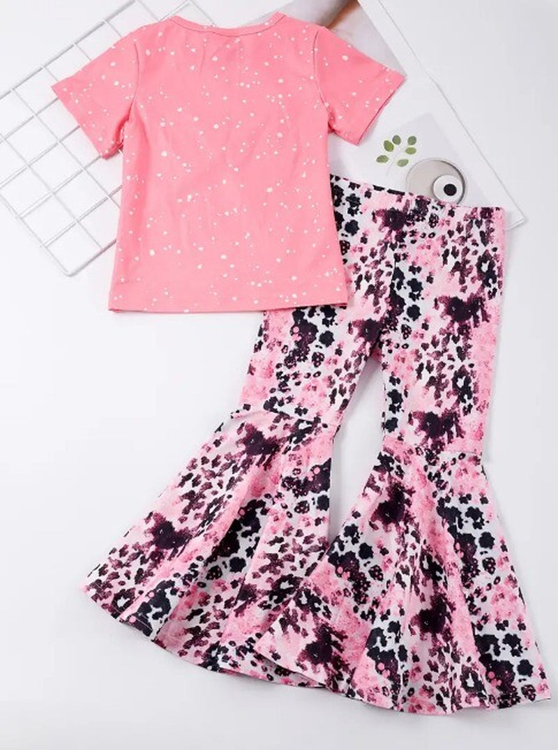 NEW Boutique Girls Pink Cow Print Bell Bottoms Outfit