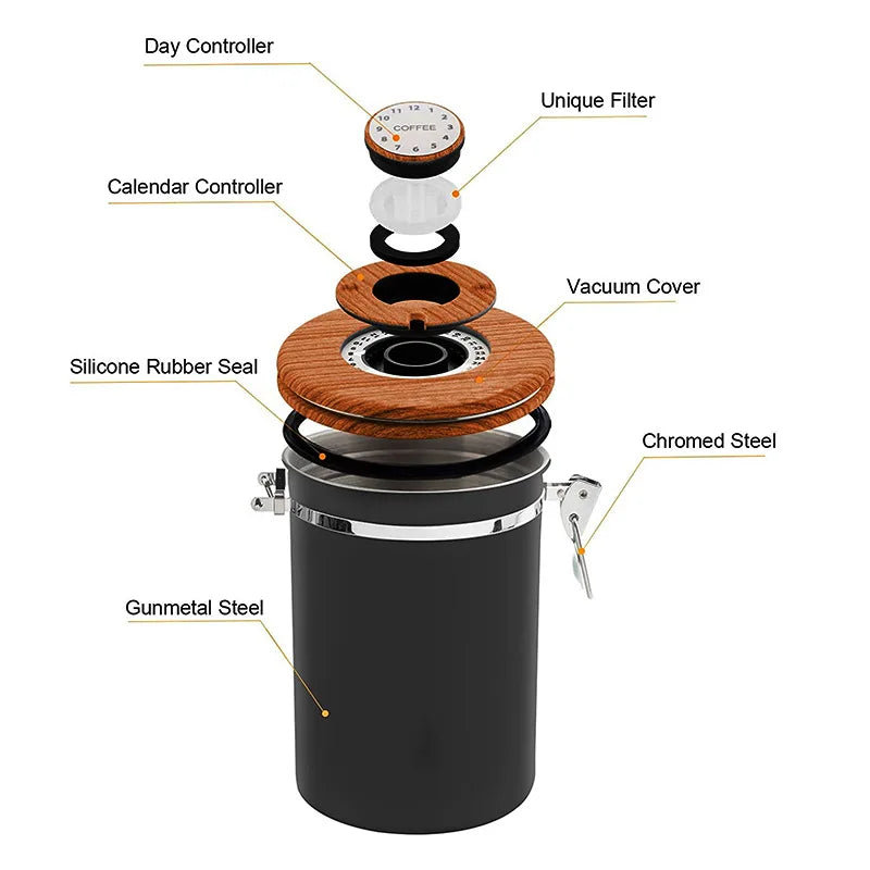 304 Stainless Steel Airtight Tank Coffee Bean Storage Tea Cans Kitchen Moisture-Proof Storage Grain Storage Box Kitchen Items