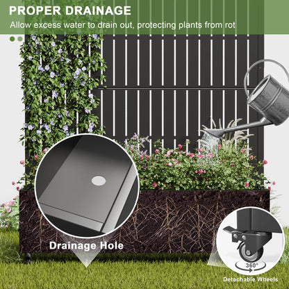 Planter Box with Trellis Iron Black Arch Vertical Fence Style 72X47X16In 3-Piece Set