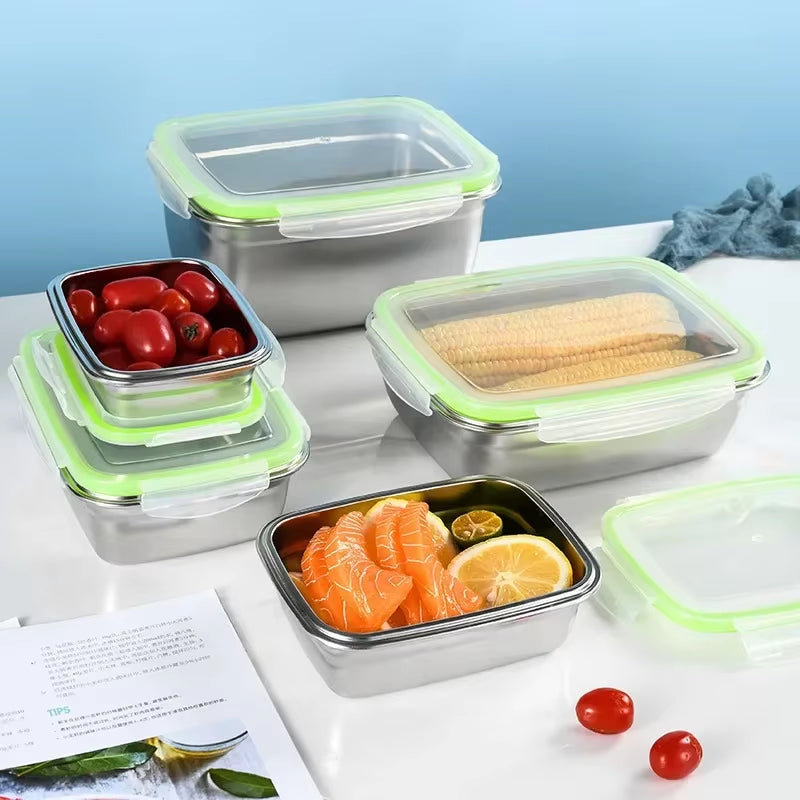 Stainless Steel Food Storage Container Fresh Keeping Crisper Box Insulated Kitchen Sealing Home Office Organizer Kitchen Items