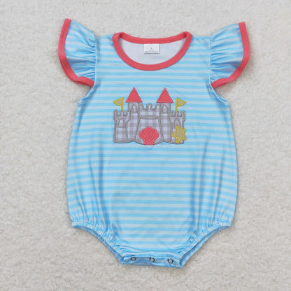Wholesale Newborn Romper Floral Blue Jumpsuit Embroidery Chicken Toddler Kid Children Summer Matching Baby Boy Girl One-Piece
