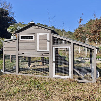 Mobile Chicken Coop with Run - Wooden Coop with Wheels and Asphalt Roof - Gray