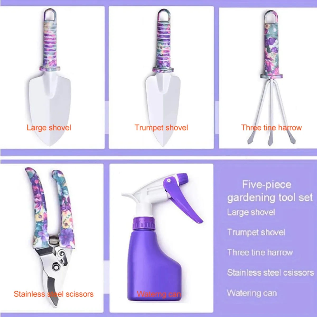 Flower Print Gardening Set, Watering Can/Shovel Gardening Tool Set, Watering Can, Yard, Lawn and Gardening, Hand Gardening Tools