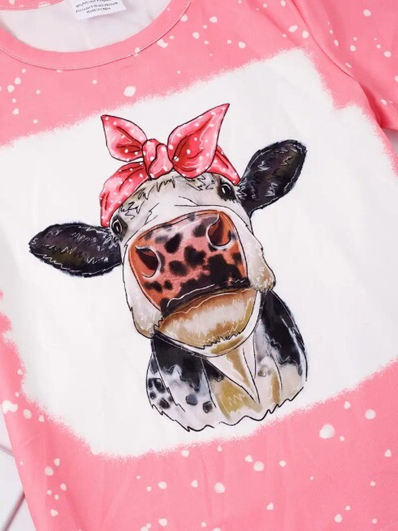 NEW Boutique Girls Pink Cow Print Bell Bottoms Outfit
