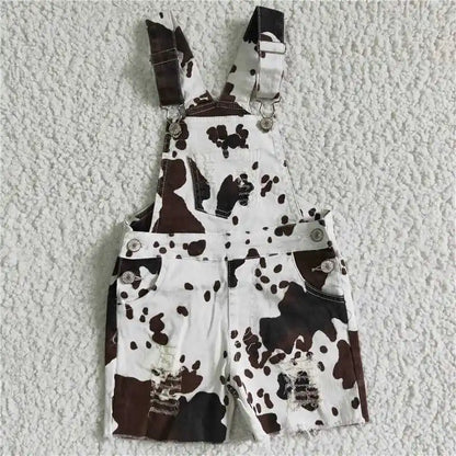 Baby Girl Denim Cow Overalls Summer Shorts Kid Backless Clothing Wholesale Children Toddler Pocket Shorts