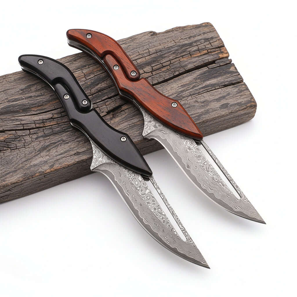 Damascus Steel Folding Knife – High Hardness Self-Defense Pocket Knife for Men | EDC Survival Knife