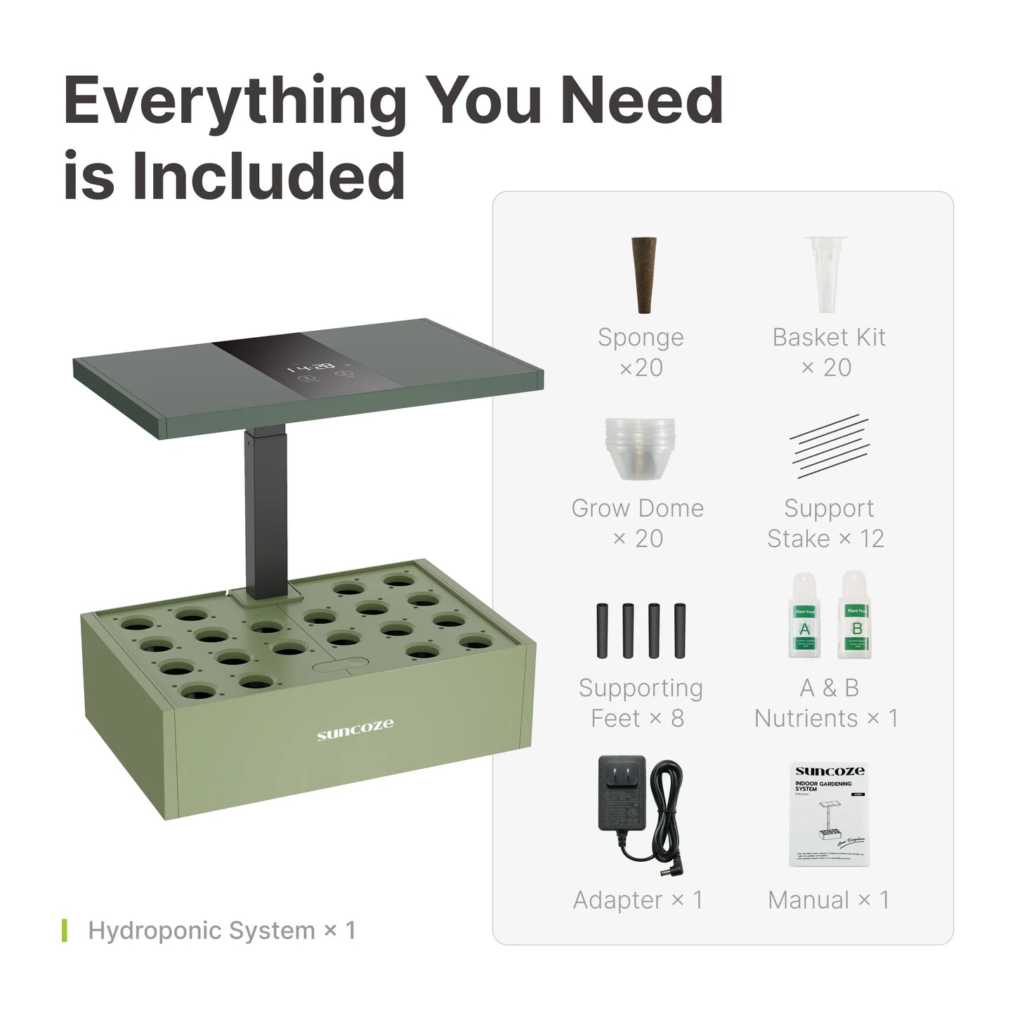 20 Pods Hydroponic Growing System Indoor Herb Garden with Grow Light Germination Starter Kit Green