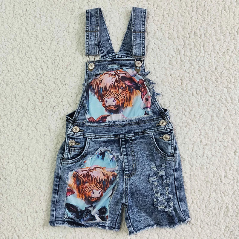 Baby Girl Denim Cow Overalls Summer Shorts Kid Backless Clothing Wholesale Children Toddler Pocket Shorts