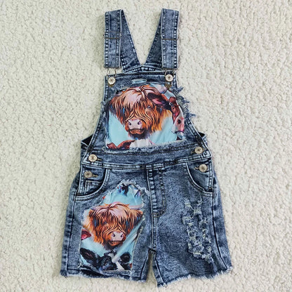 Baby Girl Denim Cow Overalls Summer Shorts Kid Backless Clothing Wholesale Children Toddler Pocket Shorts