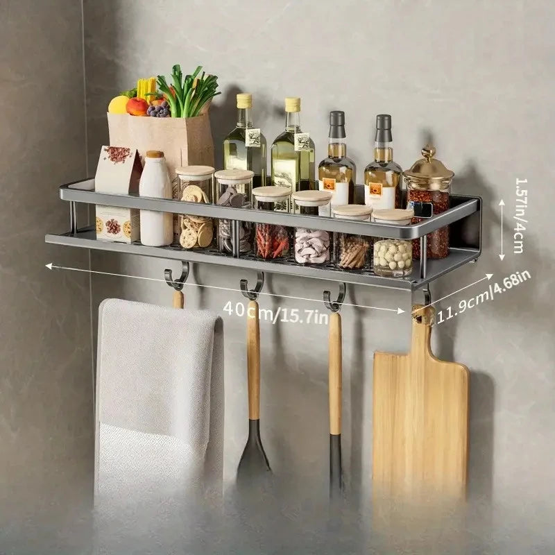 1 PC Multifunctional Kitchen Rack Spice Storage Rack Wall Mounted Kitchen Utensil Shovel Hook Rack for Kitchen Items Storage