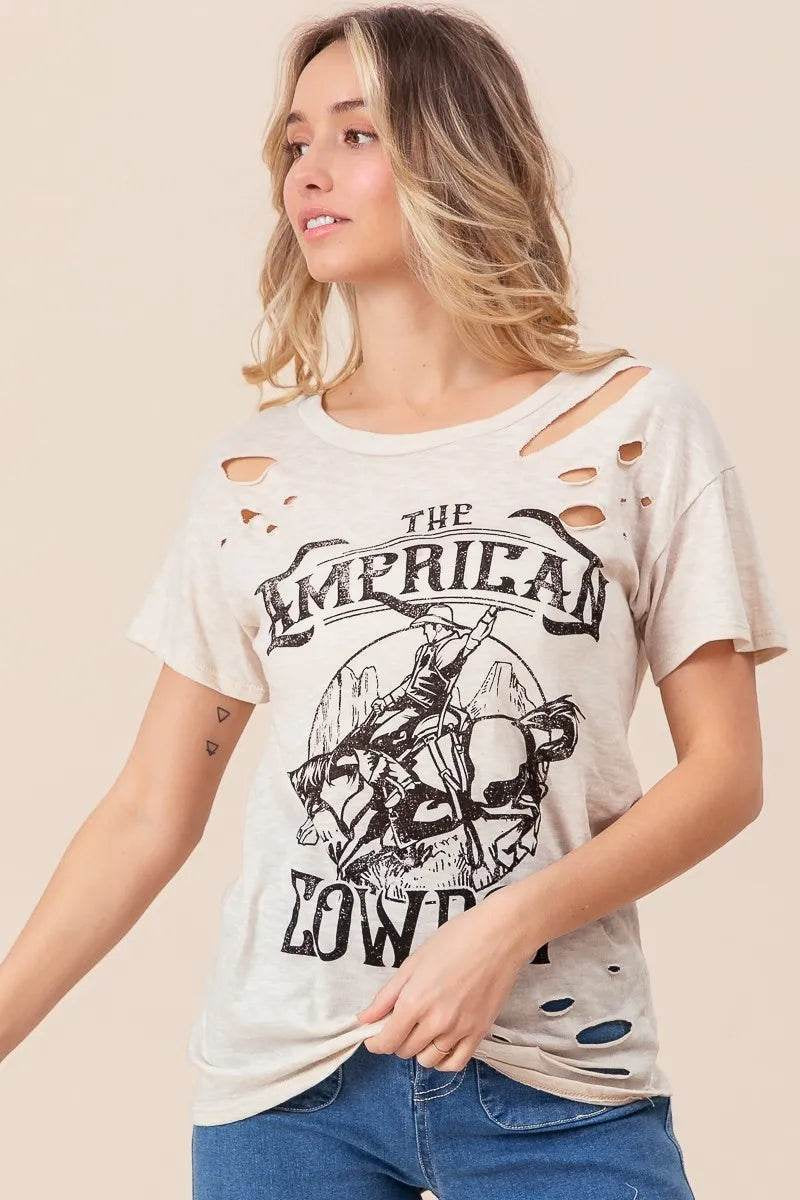 Bibi Cotton Slub Laser Top American Cow Boy Graphic