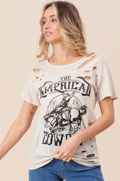 Bibi Cotton Slub Laser Top American Cow Boy Graphic