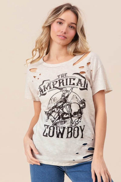 Bibi Cotton Slub Laser Top American Cow Boy Graphic