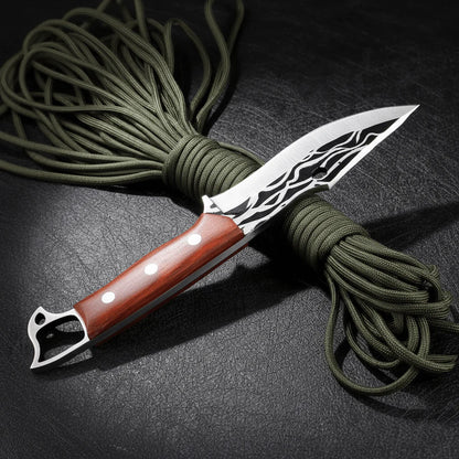 Sharp Edge Full Tang Fixed Blade Hunting Knife | Wooden Handle Outdoor Camping Knife with PU Leather Sheath