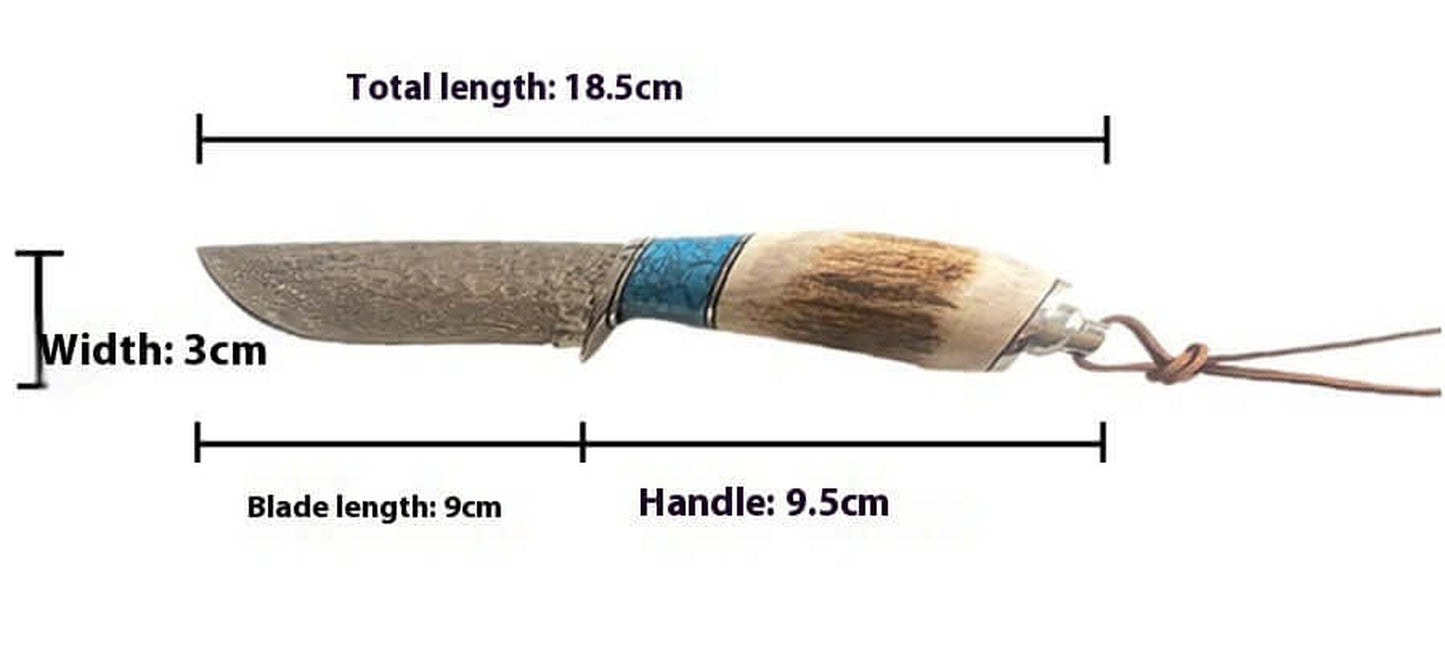 Damascus Steel Outdoor Knife Antler & Turquoise Handle Outdoor Knife