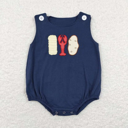Wholesale Newborn Romper Floral Blue Jumpsuit Embroidery Chicken Toddler Kid Children Summer Matching Baby Boy Girl One-Piece