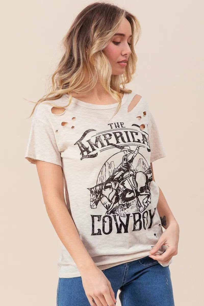 Bibi Cotton Slub Laser Top American Cow Boy Graphic