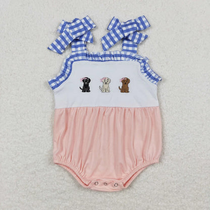 Wholesale Newborn Romper Floral Blue Jumpsuit Embroidery Chicken Toddler Kid Children Summer Matching Baby Boy Girl One-Piece