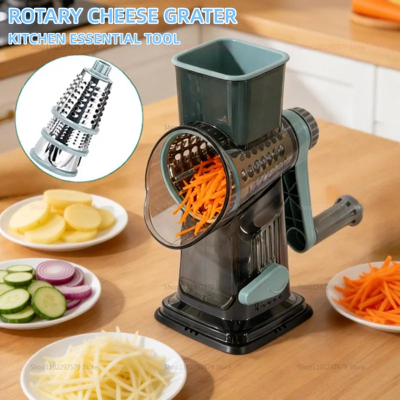 3 In1 Rotary Cheese Grater Vegetable Slicer Nut Grinder Manual Shredder for Fruits Vegetables Nut Butter Kitchen Items Tools