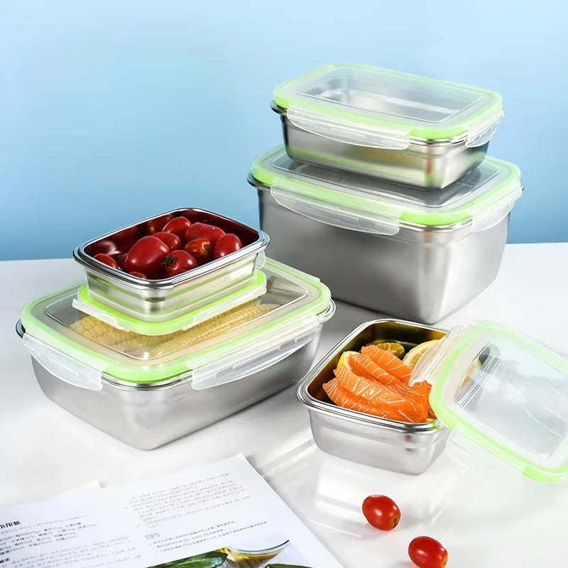 Stainless Steel Food Storage Container Fresh Keeping Crisper Box Insulated Kitchen Sealing Home Office Organizer Kitchen Items