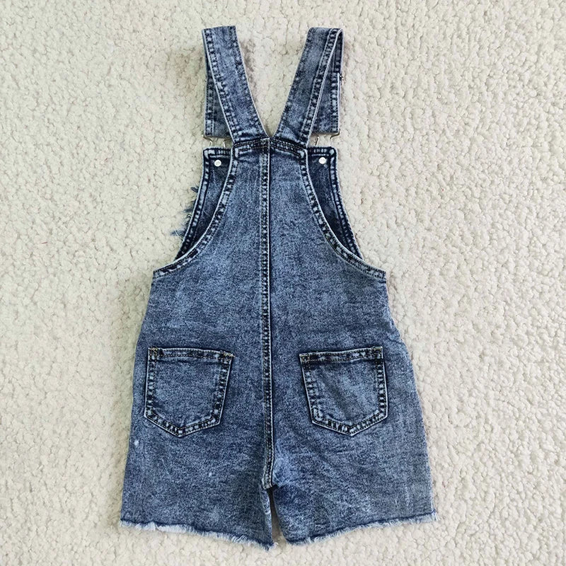 Baby Girl Denim Cow Overalls Summer Shorts Kid Backless Clothing Wholesale Children Toddler Pocket Shorts