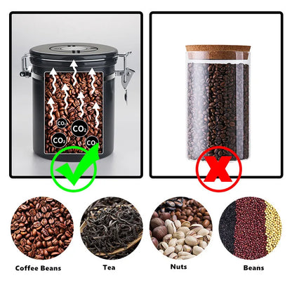 304 Stainless Steel Airtight Tank Coffee Bean Storage Tea Cans Kitchen Moisture-Proof Storage Grain Storage Box Kitchen Items