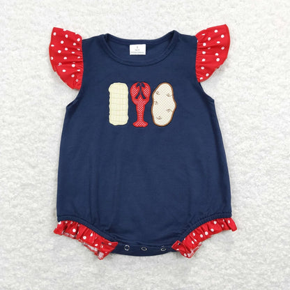 Wholesale Newborn Romper Floral Blue Jumpsuit Embroidery Chicken Toddler Kid Children Summer Matching Baby Boy Girl One-Piece