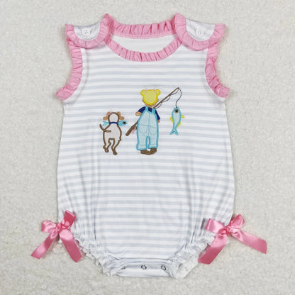 Wholesale Newborn Romper Floral Blue Jumpsuit Embroidery Chicken Toddler Kid Children Summer Matching Baby Boy Girl One-Piece