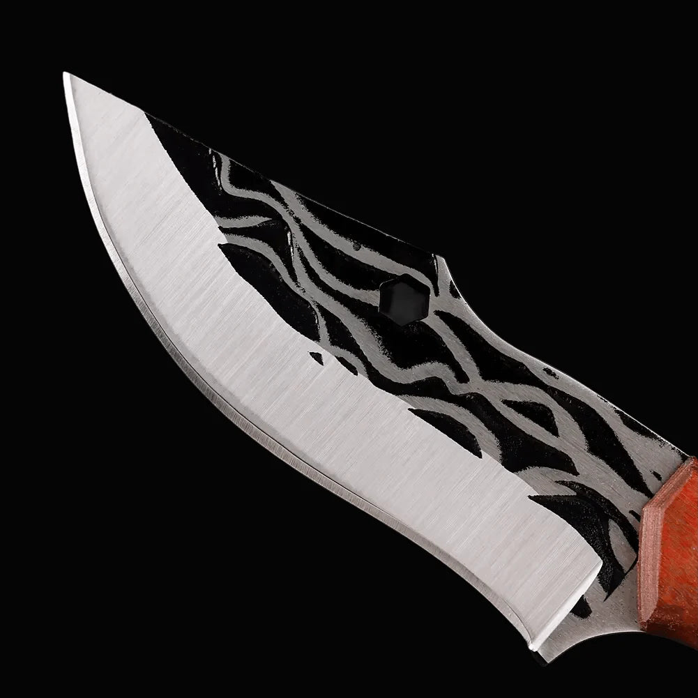 Sharp Edge Full Tang Fixed Blade Hunting Knife | Wooden Handle Outdoor Camping Knife with PU Leather Sheath