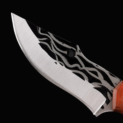 Sharp Edge Full Tang Fixed Blade Hunting Knife | Wooden Handle Outdoor Camping Knife with PU Leather Sheath