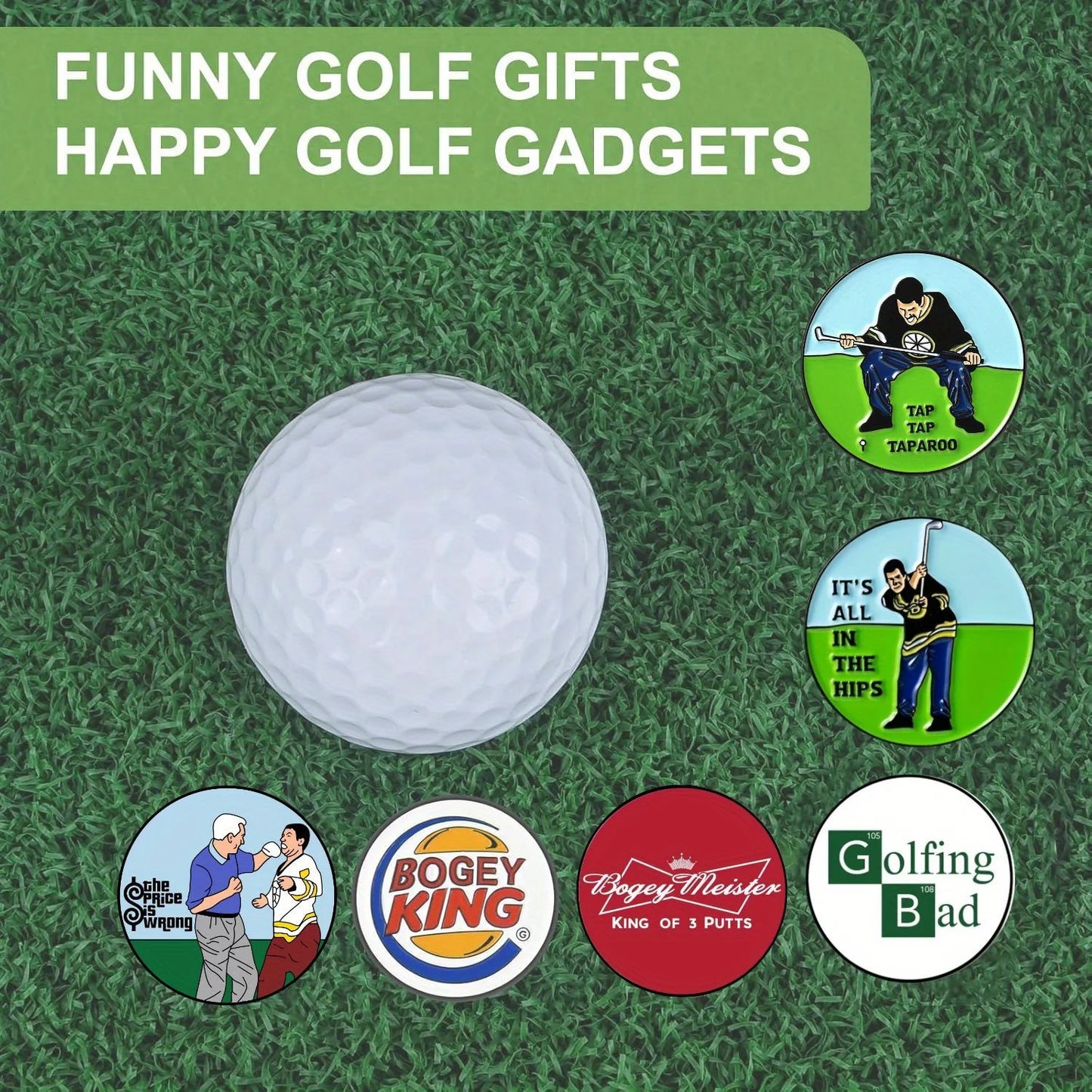 6 Counts Funny Happy Gilmore Golf Ball Marker Sets, Golf Accessories for Men Golfers Dad Boyfriend Retirement Fathers Day