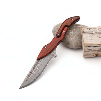 Damascus Steel Folding Knife – High Hardness Self-Defense Pocket Knife for Men | EDC Survival Knife