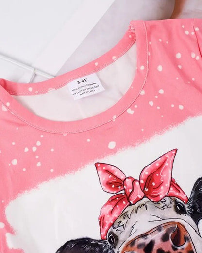 NEW Boutique Girls Pink Cow Print Bell Bottoms Outfit