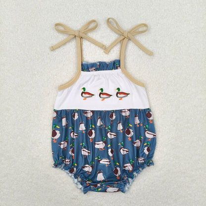 Wholesale Newborn Romper Floral Blue Jumpsuit Embroidery Chicken Toddler Kid Children Summer Matching Baby Boy Girl One-Piece