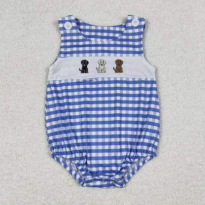 Wholesale Newborn Romper Floral Blue Jumpsuit Embroidery Chicken Toddler Kid Children Summer Matching Baby Boy Girl One-Piece