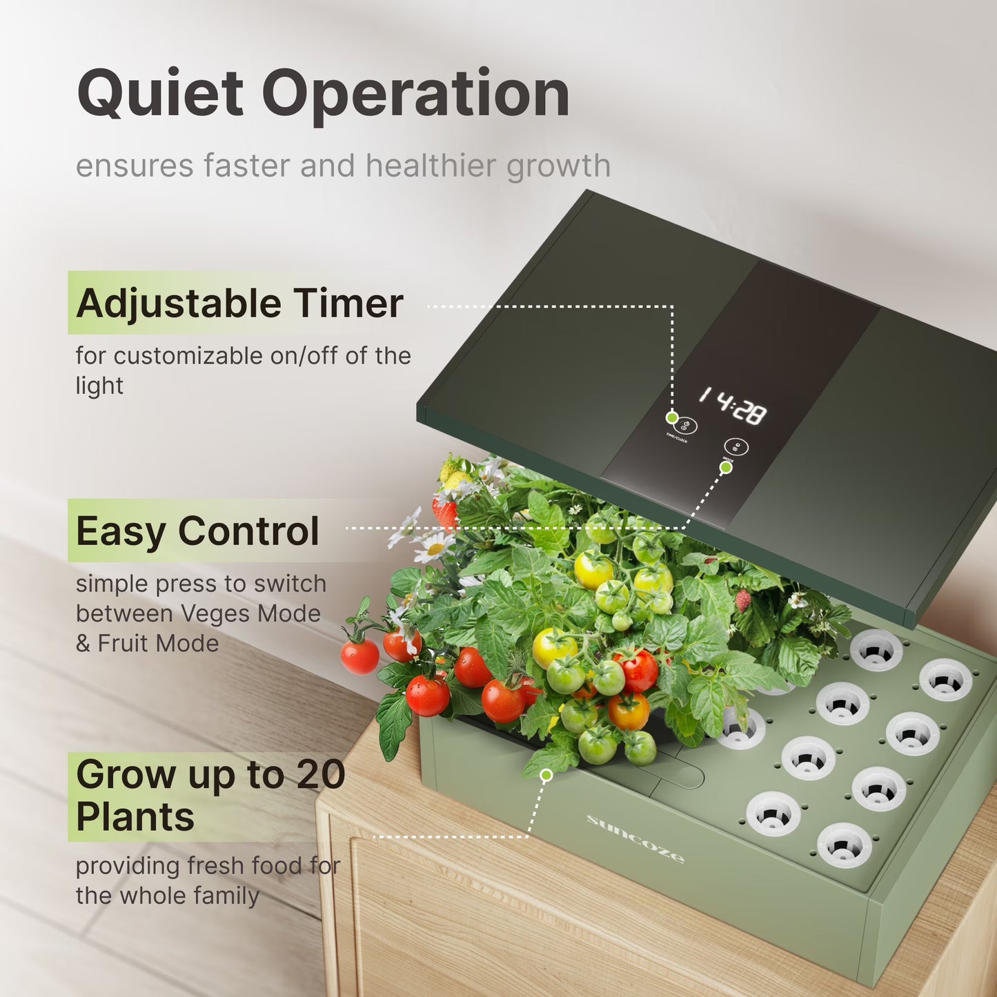 20 Pods Hydroponic Growing System Indoor Herb Garden with Grow Light Germination Starter Kit Green