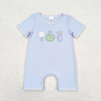 Wholesale Newborn Romper Floral Blue Jumpsuit Embroidery Chicken Toddler Kid Children Summer Matching Baby Boy Girl One-Piece