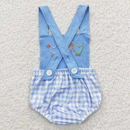 Wholesale Newborn Romper Floral Blue Jumpsuit Embroidery Chicken Toddler Kid Children Summer Matching Baby Boy Girl One-Piece